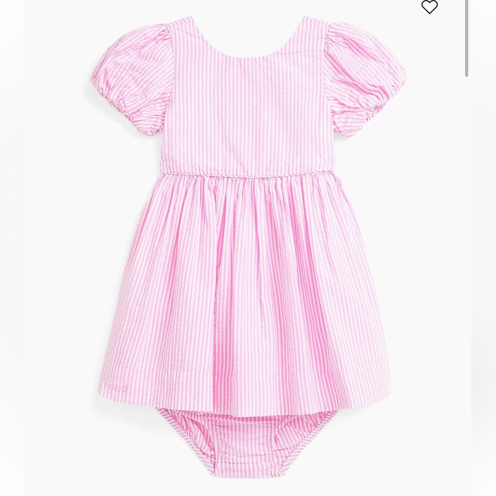 Pink Seersucker Puff Sleeve Baby Dress